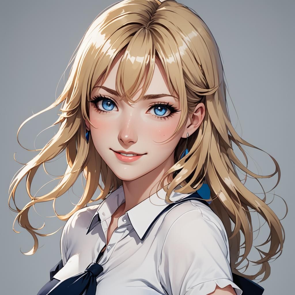 Blonde Girl in Anime Style with Peace Sign