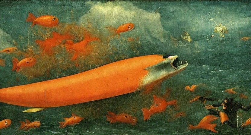 Orange Torpedo Submarine in Bosch Style