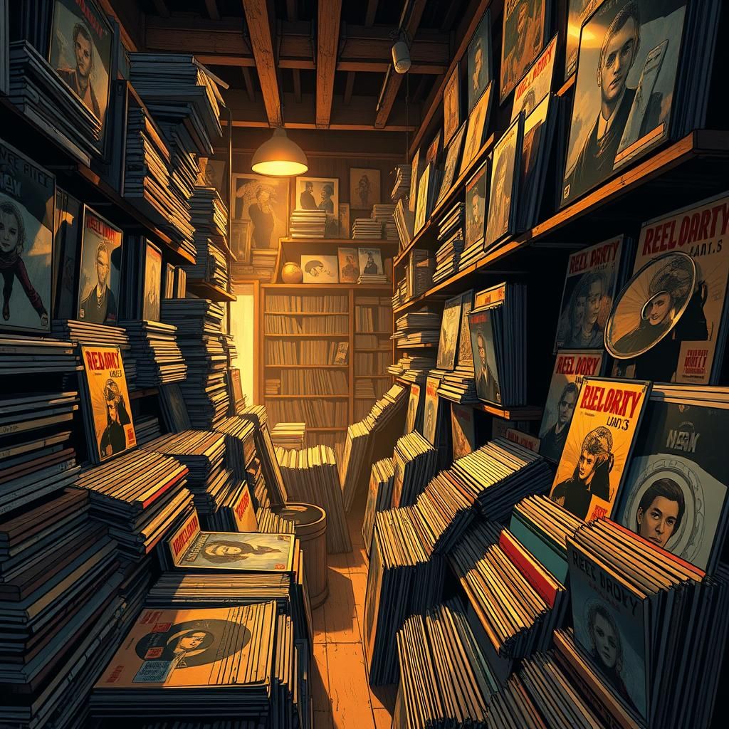 Vinyl Records in Comic Book Art Style