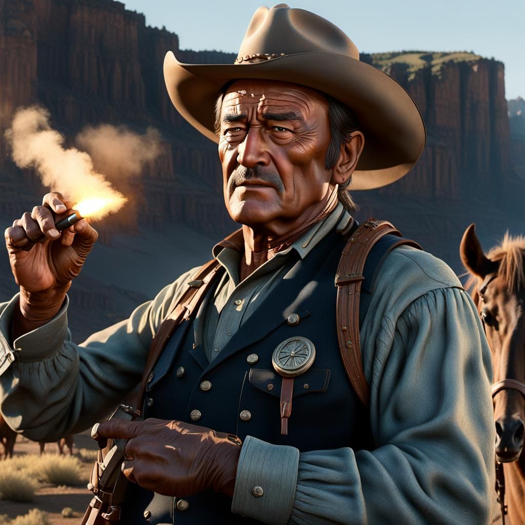 John Wayne in Chisum touch the white buffalo again scene, lighting soldiers cigar,GeForce RTX, 2TB NVMe M.2 SSD, 6TB HDD...