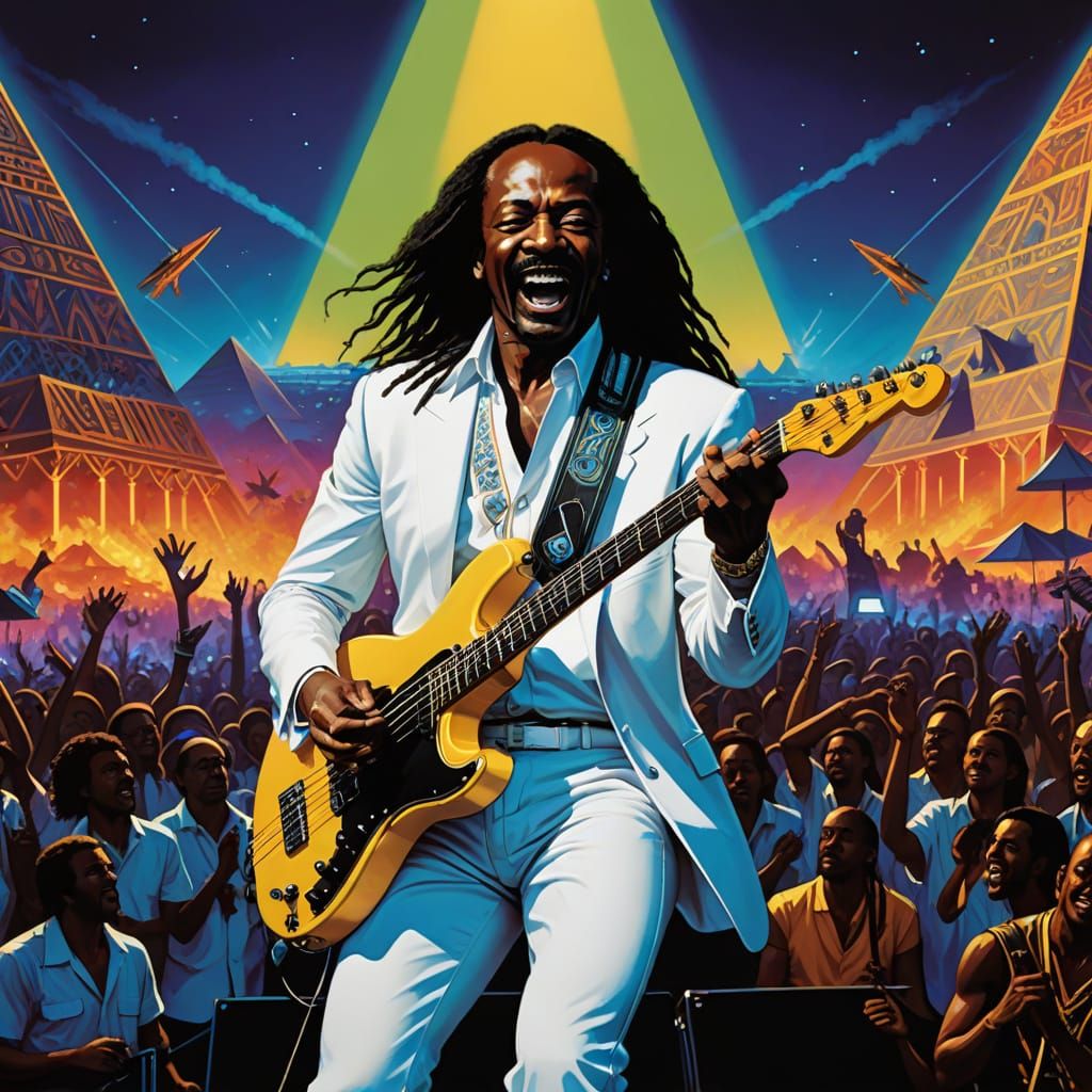 Epic Concert Scene with Earth, Wind and Fire on a Pyramid St...