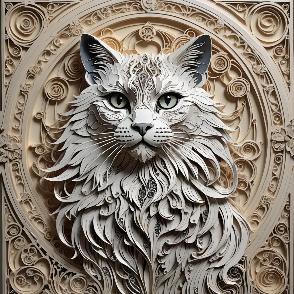 Futuristic Art Deco Cat in Monochromatic Style