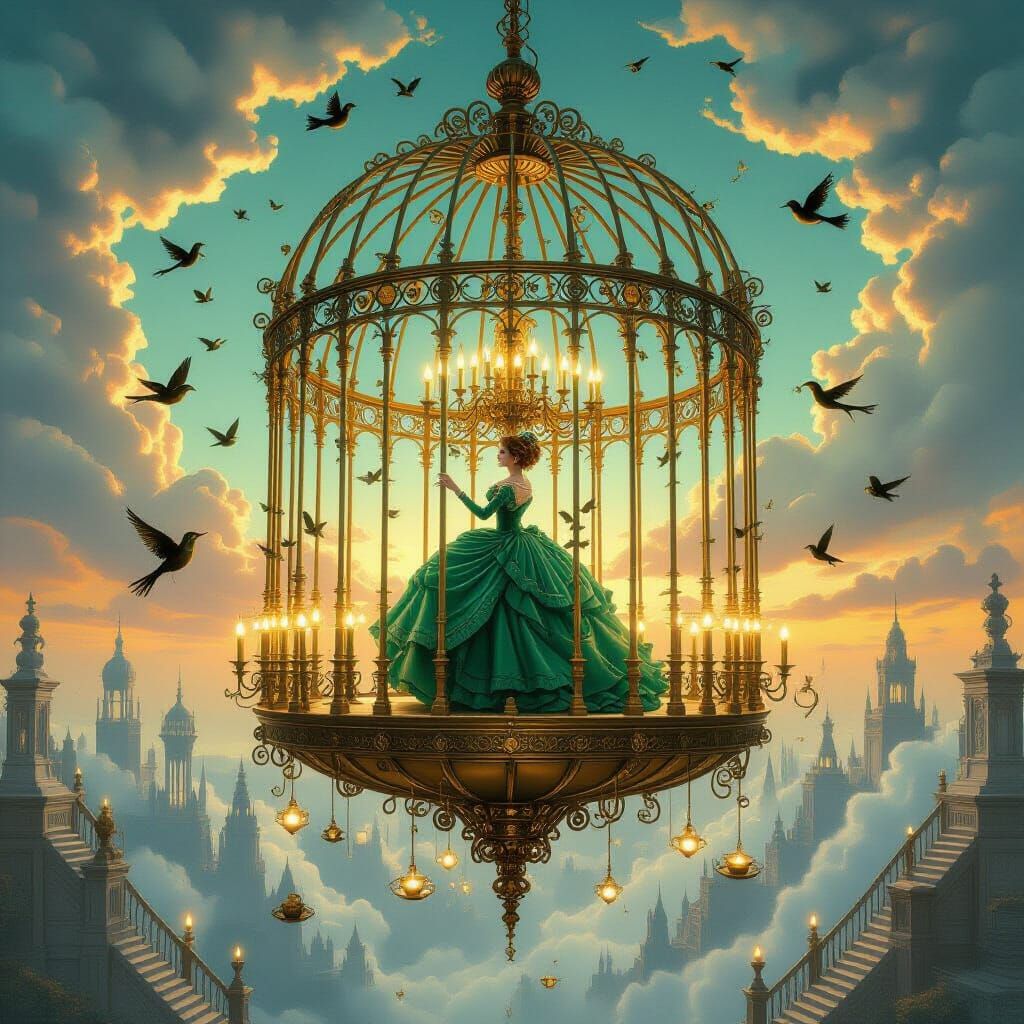 Surreal Victorian Birdcage with Floating City