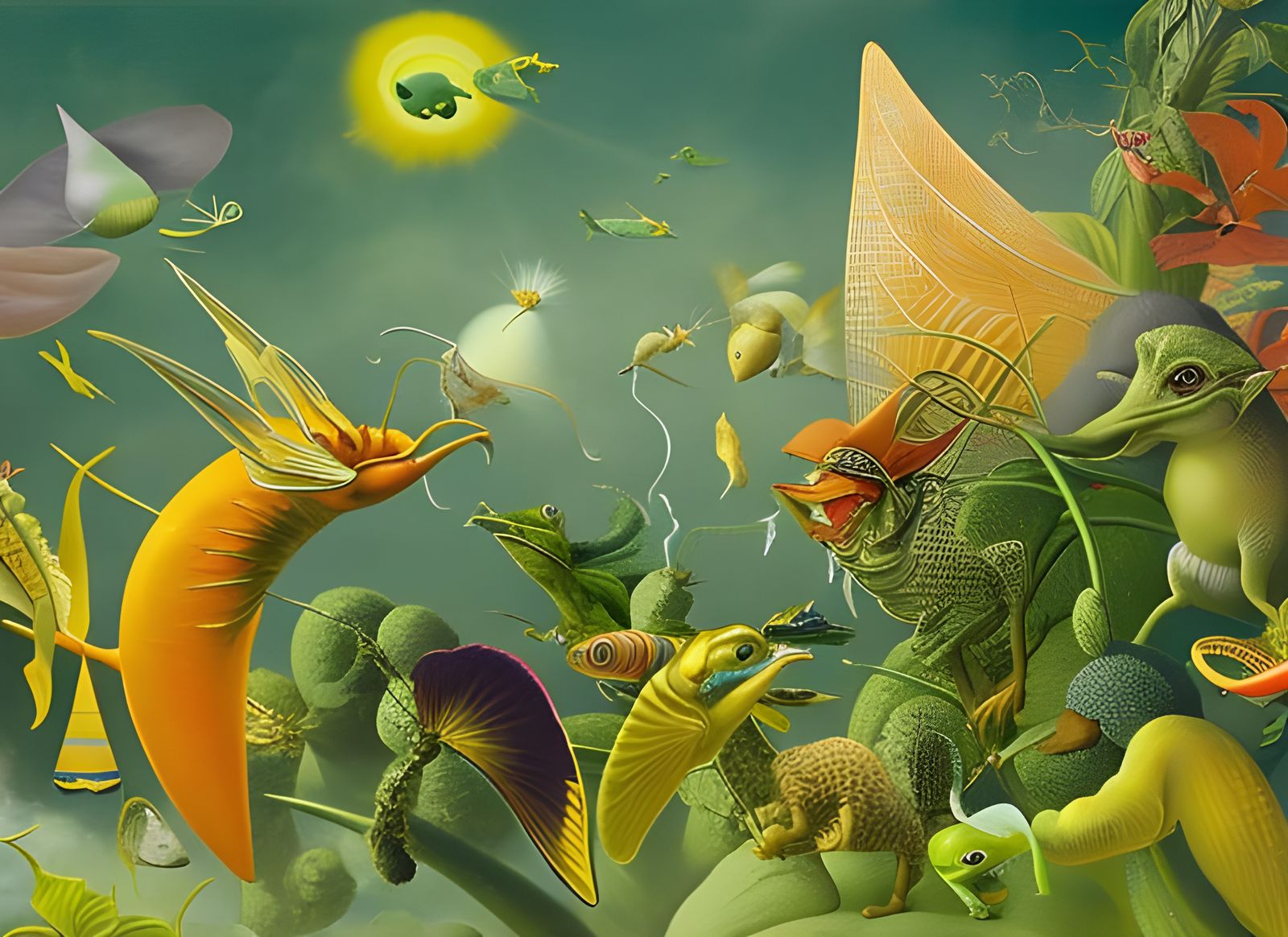 Lush Garden Waterscape with Magical Light, Digital Art