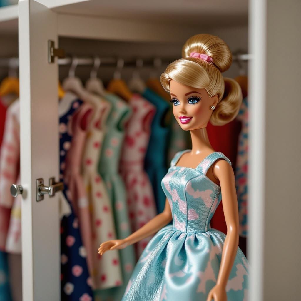 1963 Barbie Doll In Detailed Vintage Closet, Photorealistic ...