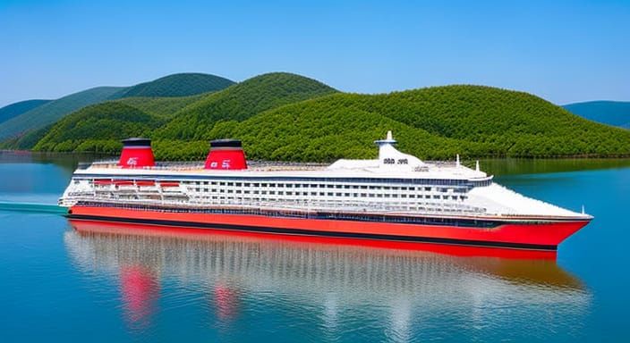 Colorful Paper Mache Cruise Ship on Lake