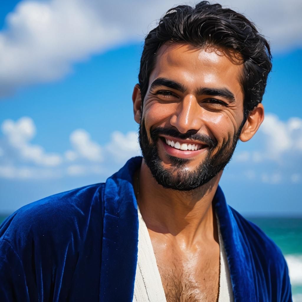 Smiling Bearded Man Portrait as Impressionist Oil Painting