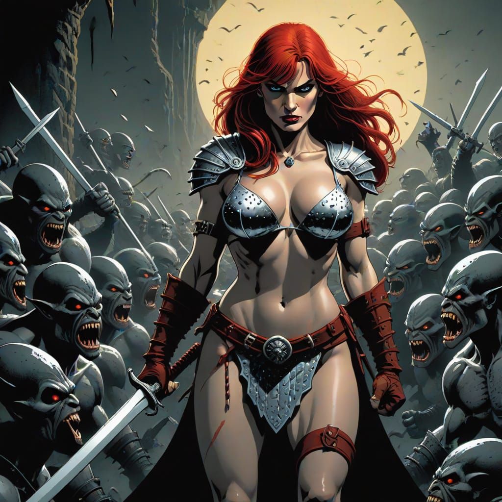 Red Sonja in Noir Comic Style by Frank Miller