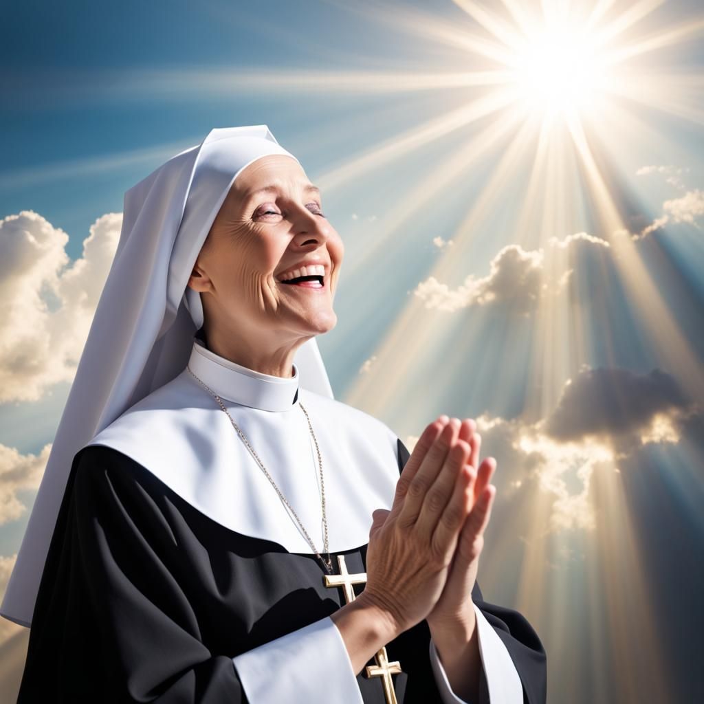 Happy Nun's Divine Appreciation in Soft Focus