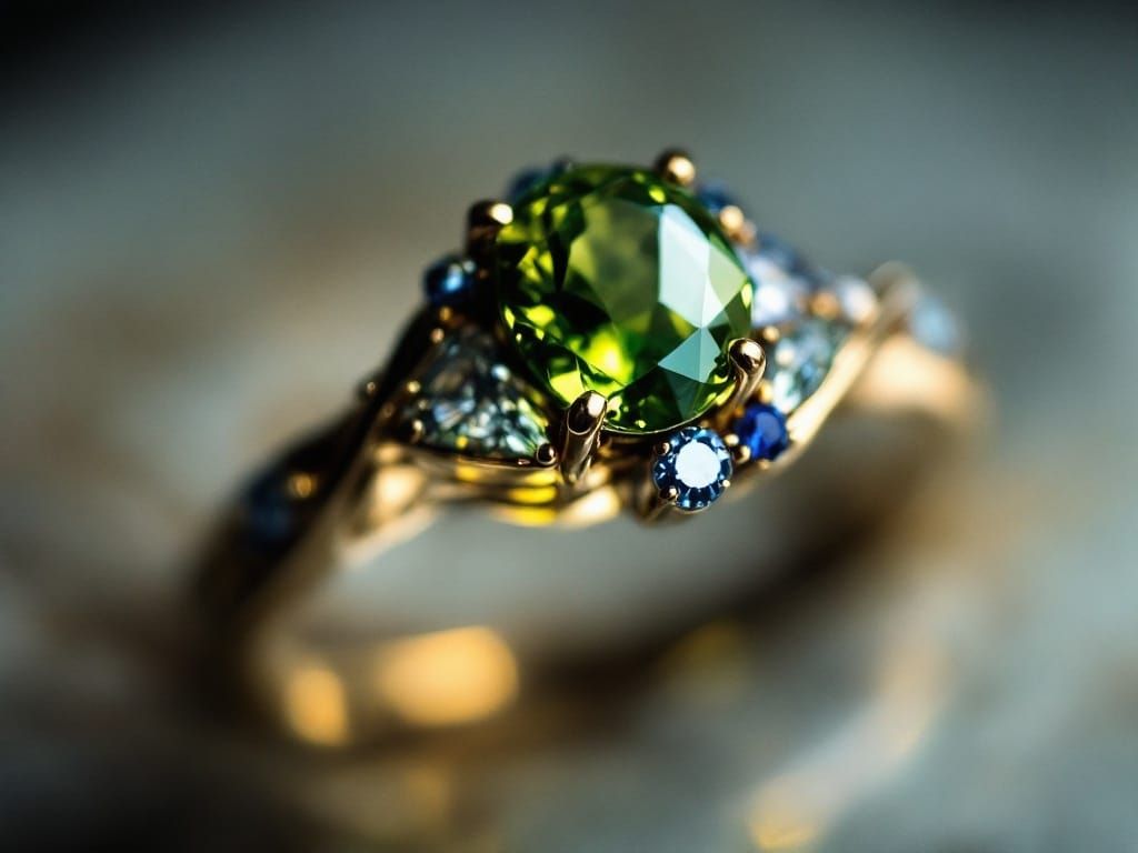 Luxurious Peridot and Sapphire Ring in 24K Gold Setting