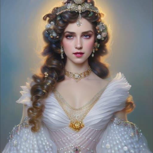 Rococo Lady with Pearls and Gems Portrait