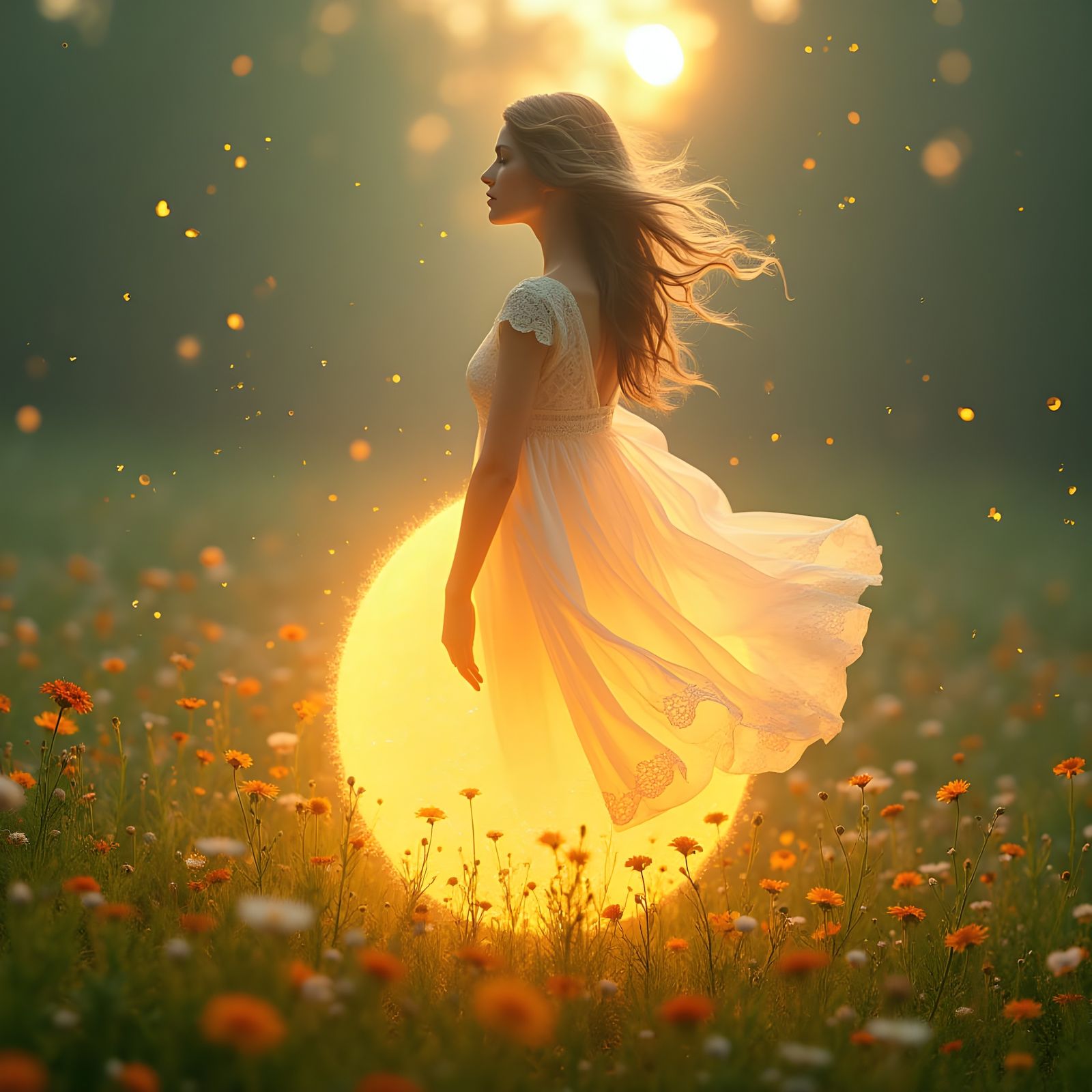 Ethereal Goddess Unites with Radiant Sun in Hyper-Realistic...