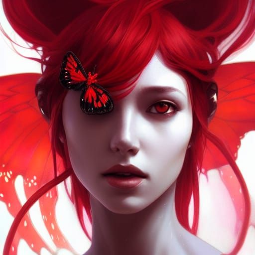 Red Butterfly Demon Portrait in Hyperdetailed Style