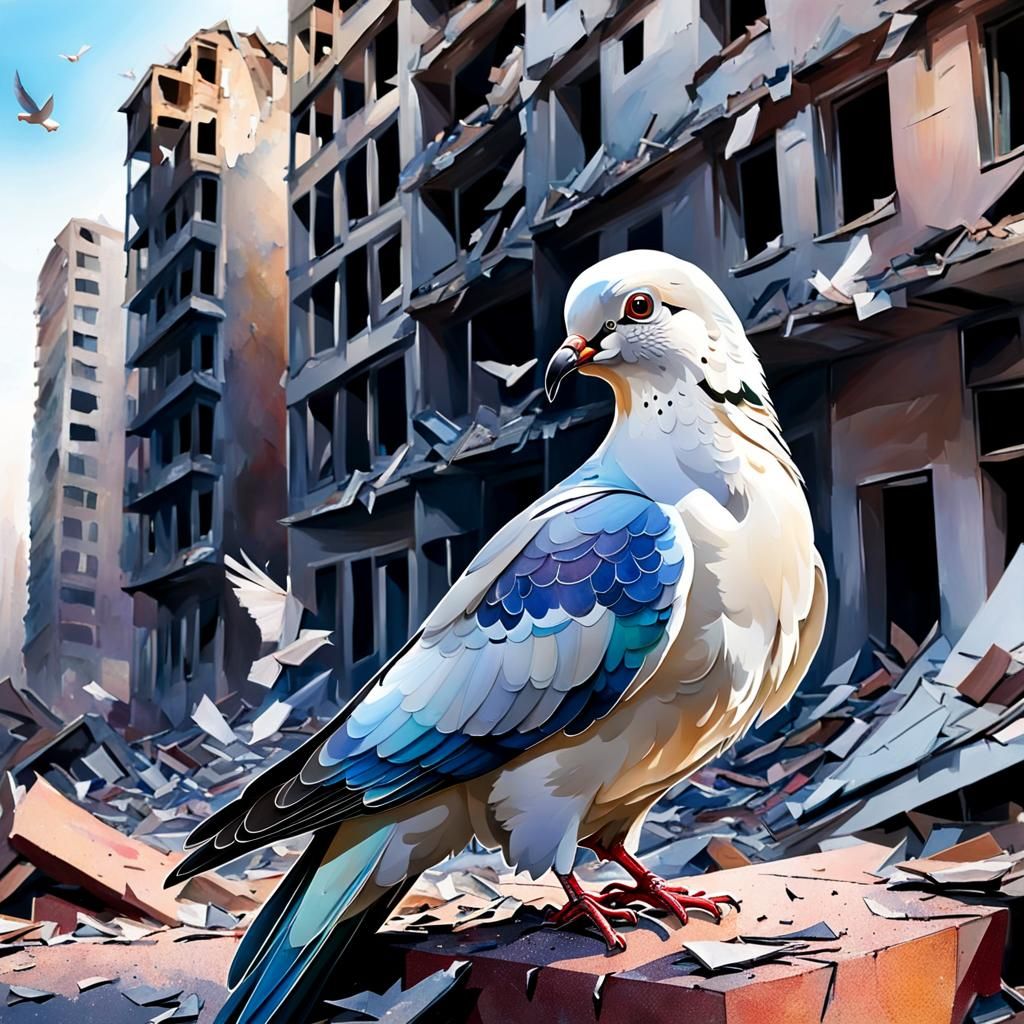 Peace Dove Portrait Amidst Destruction