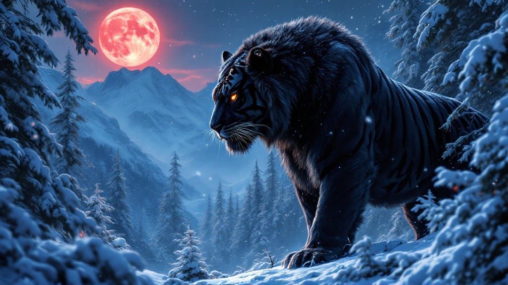 Majestic Black Tiger in Moonlit Forest