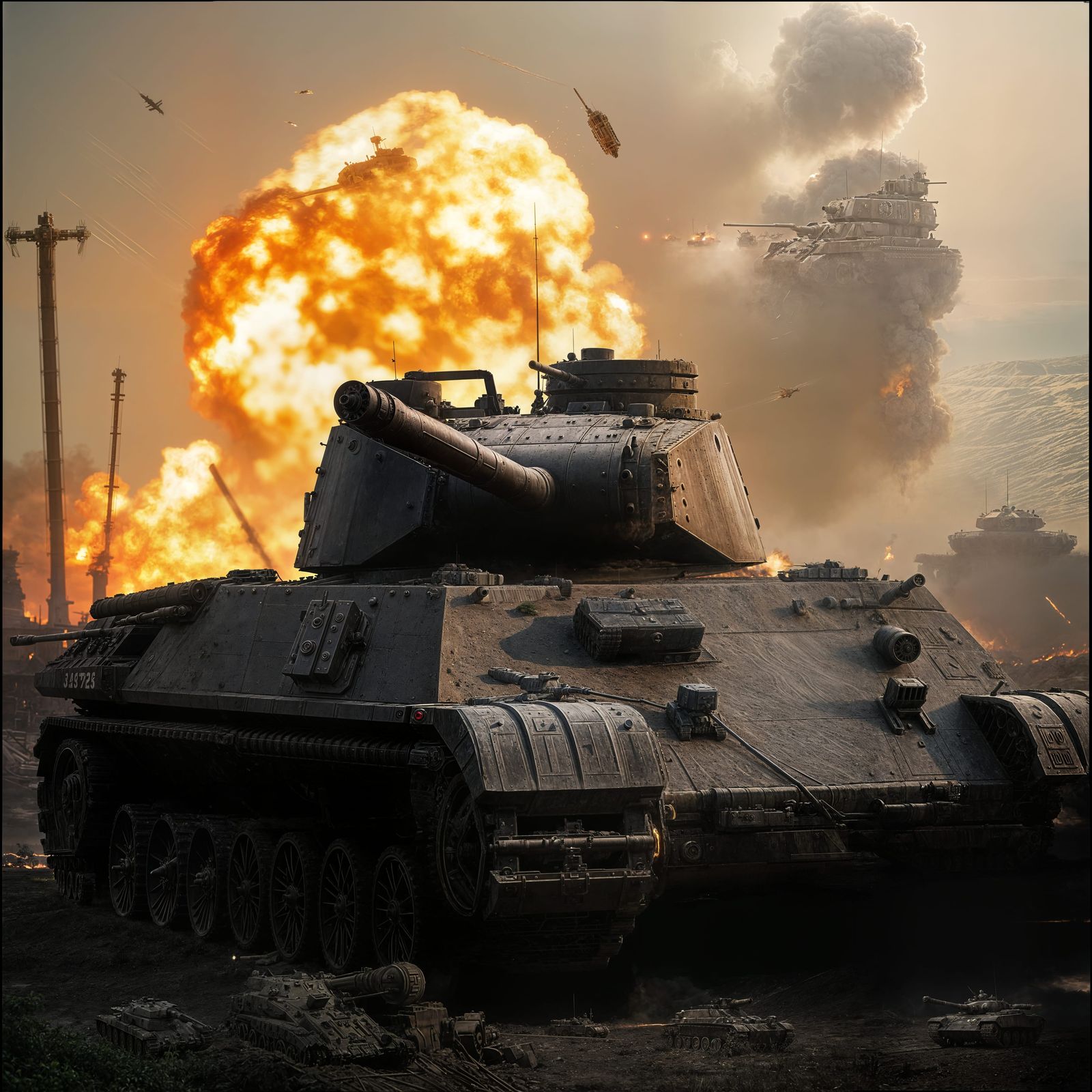 Panzer Tank on Battlefield in Cinematic Style