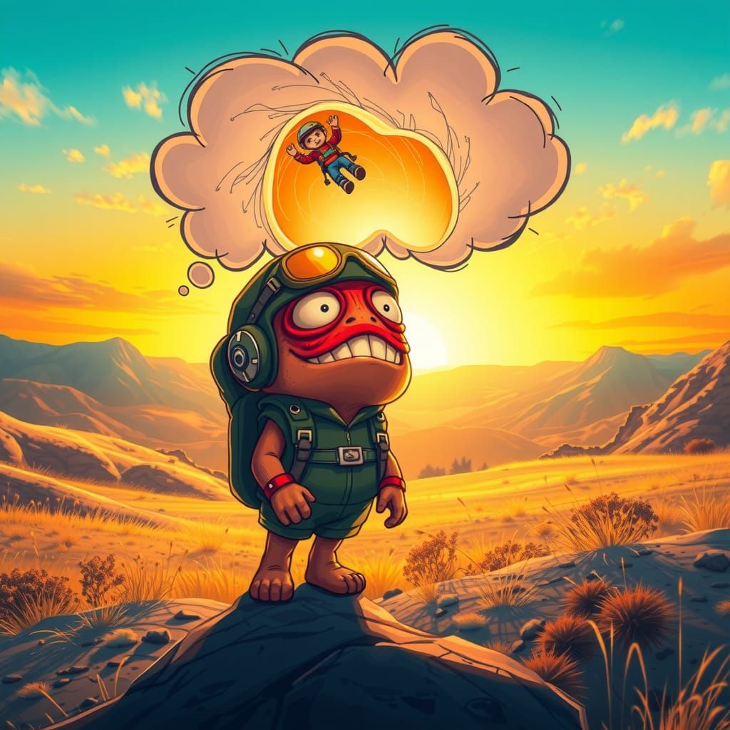Monster Skydiving Dream in Painterly Style