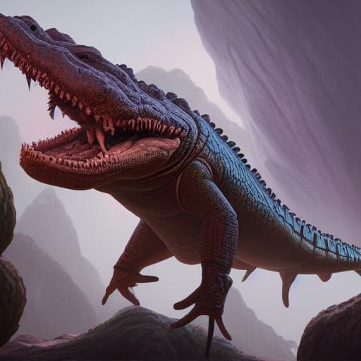 Fantastical Crocodile Man in Detailed Matte Painting