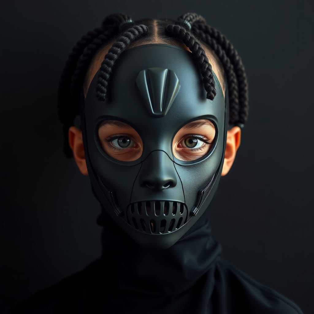 Girl in Black Mask in Abandoned Hospital