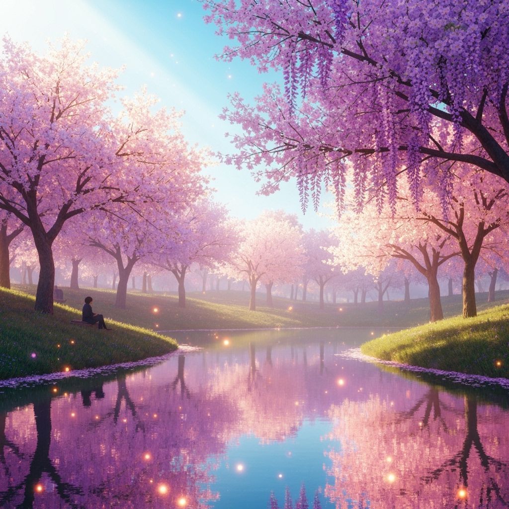 Wisteria and Cherry Blossoms in Ethereal Light