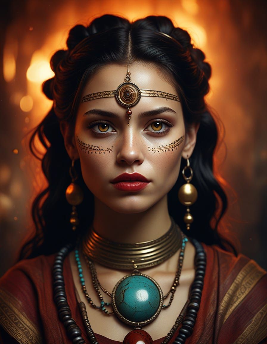 Mystical Tribal Goddess Portrait in Dark Fantasy Style