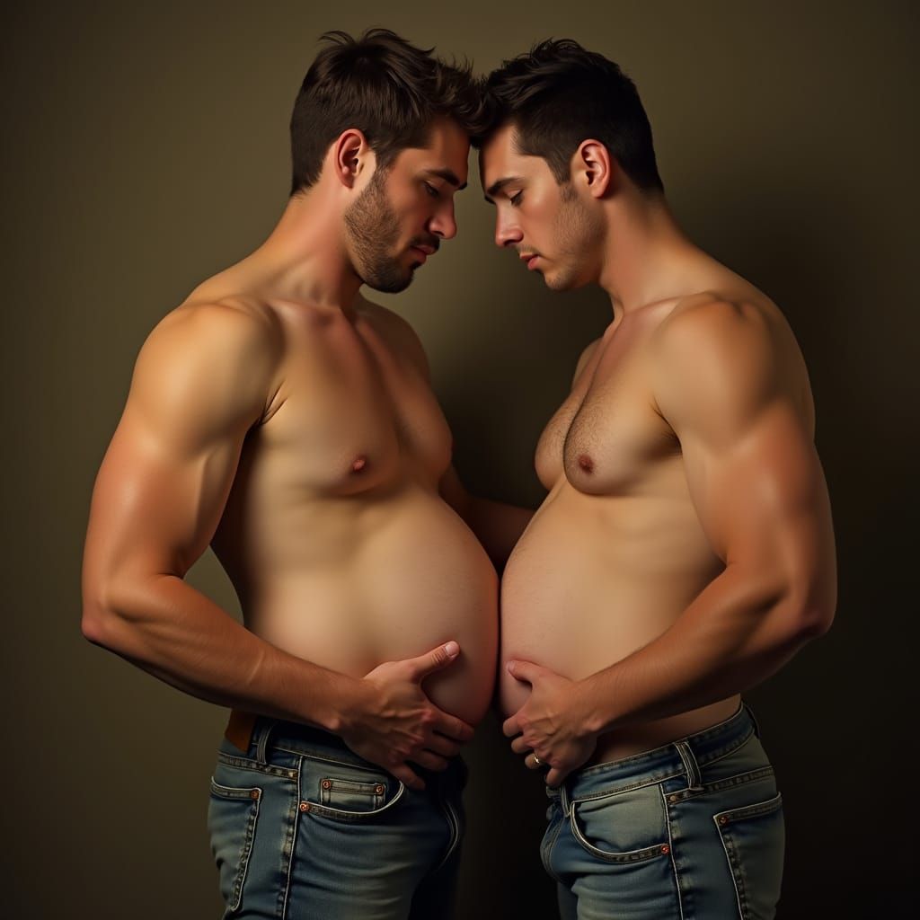 Two Handsome Young Men Connect in Intimate Pose