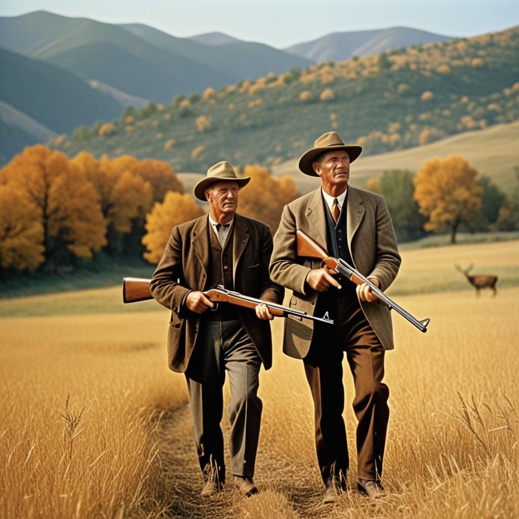Autumn Deer Hunt in Stubble Field with Harvest Moon