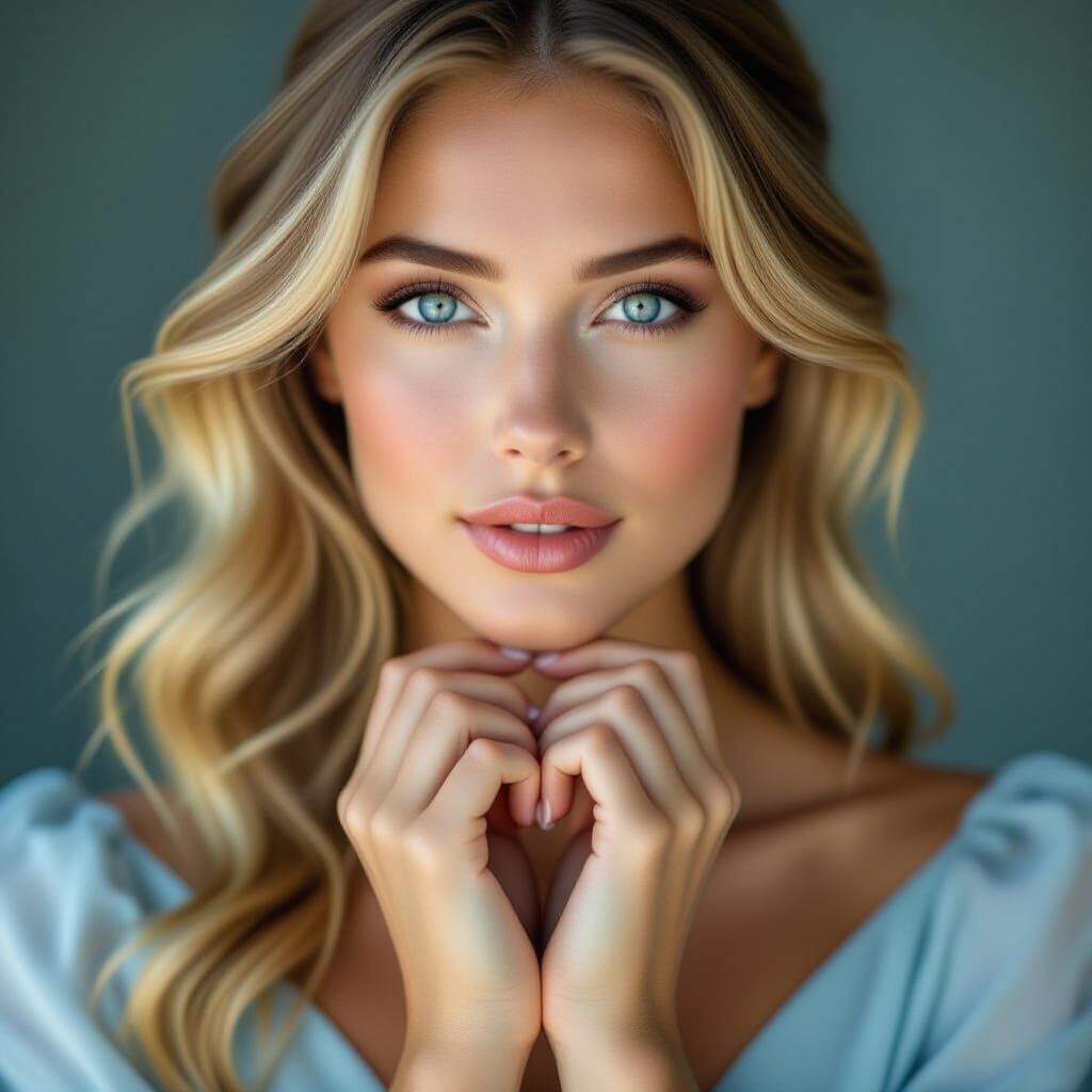 Beautiful Woman with Blue Eyes and Blonde Hair