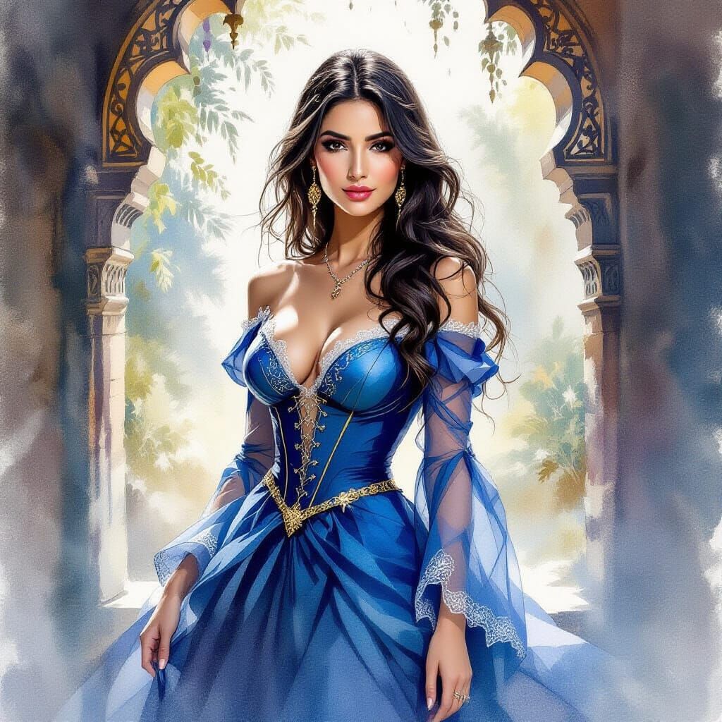 Persian Woman Portrait in Dramatic Gouache Style