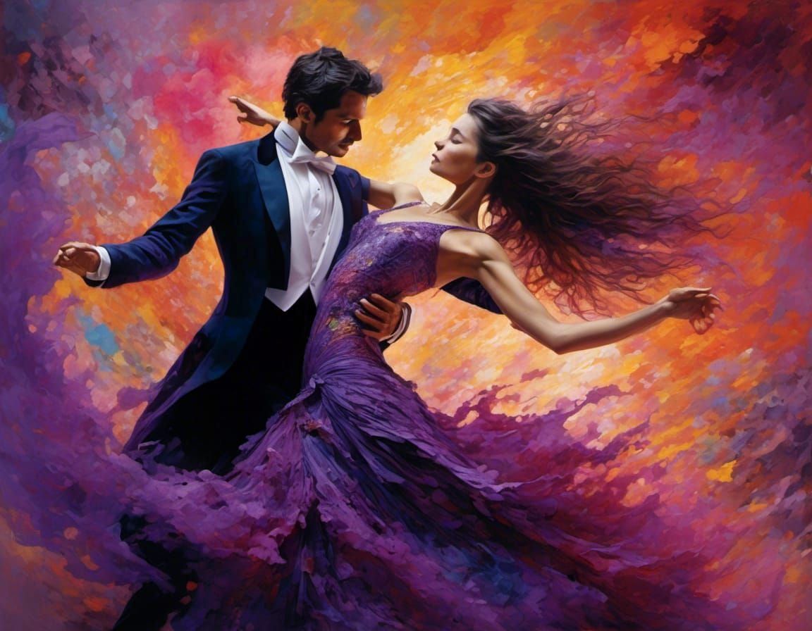 Dancing Couple in Couture Gown, Hyperdetailed