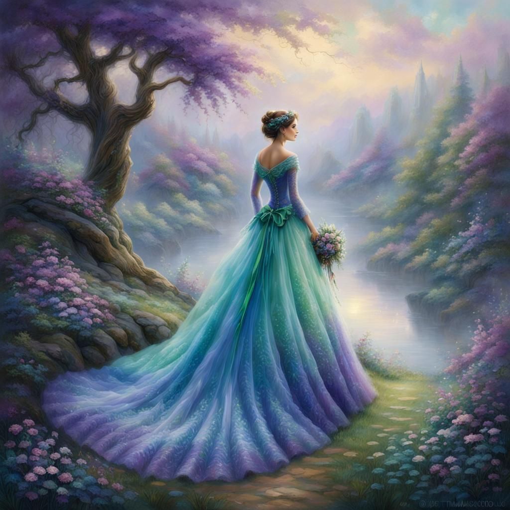Fantasy Woman in Colorful Wedding Dress