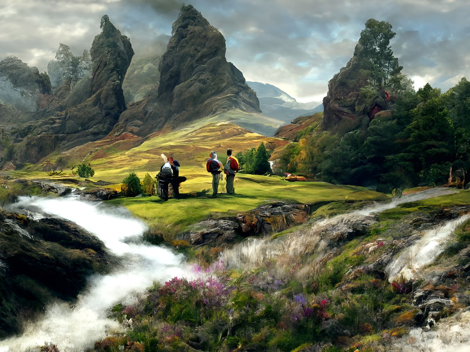 Scottish Gentlemen in Glen: An Oil Painting