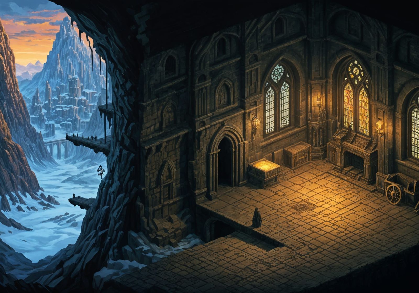 Fantastical Isometric Landscape in Pixel Art Style