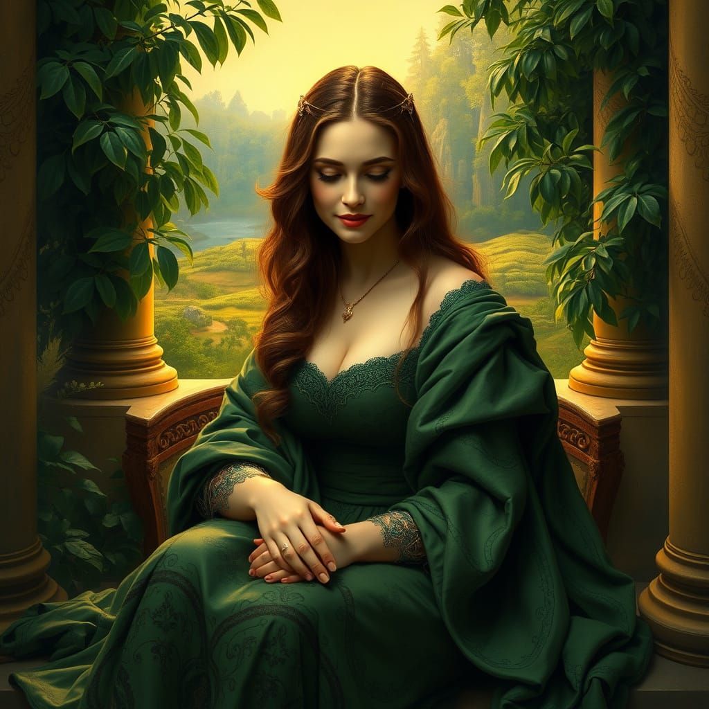 Ethereal Renaissance Goddess in Emerald Green