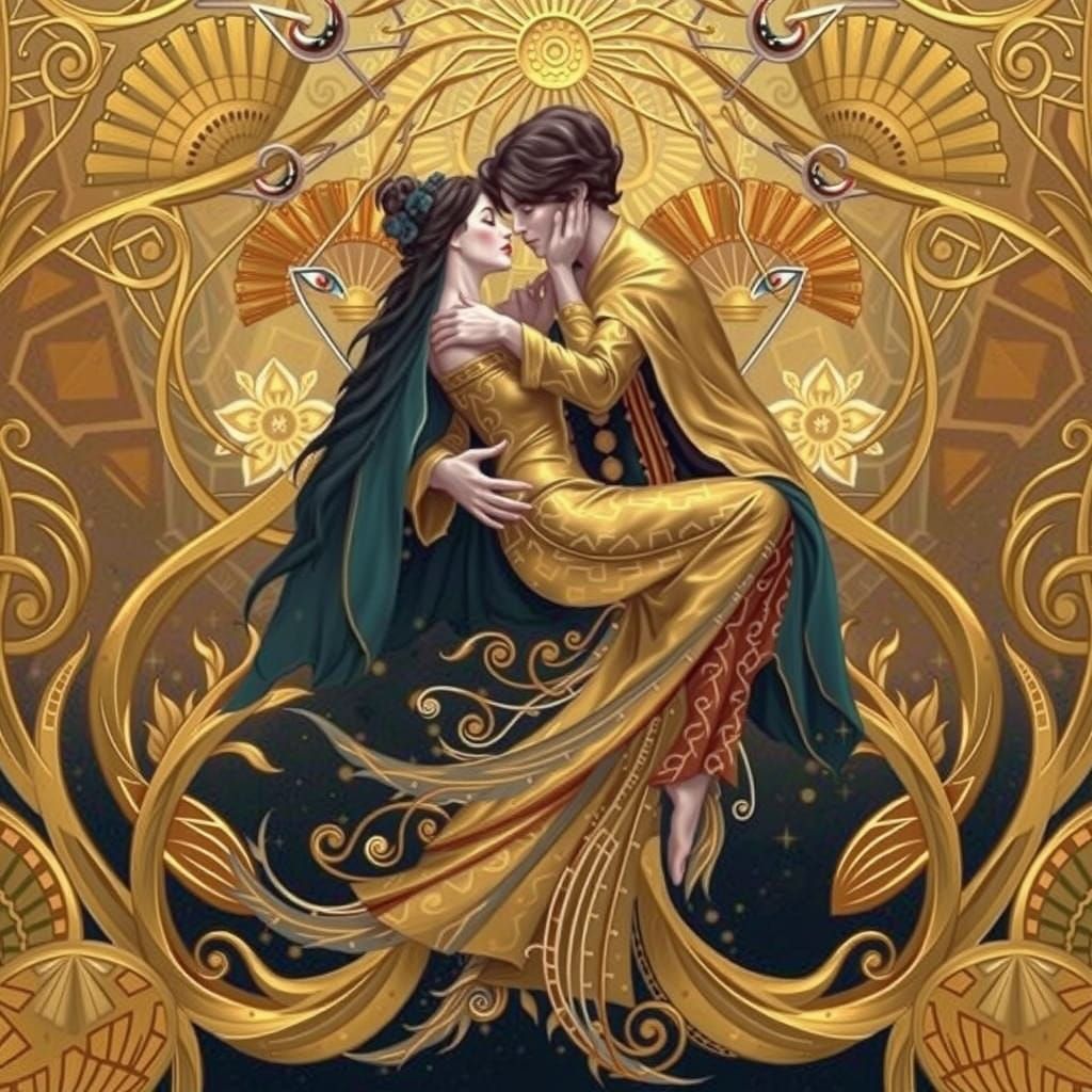 Golden Tree of Life Tapestry in Dreamlike Byzantine Art Nouv...