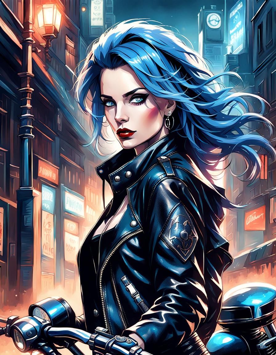 Elegant Rock-n-Roll Lady in Gothic Noir City