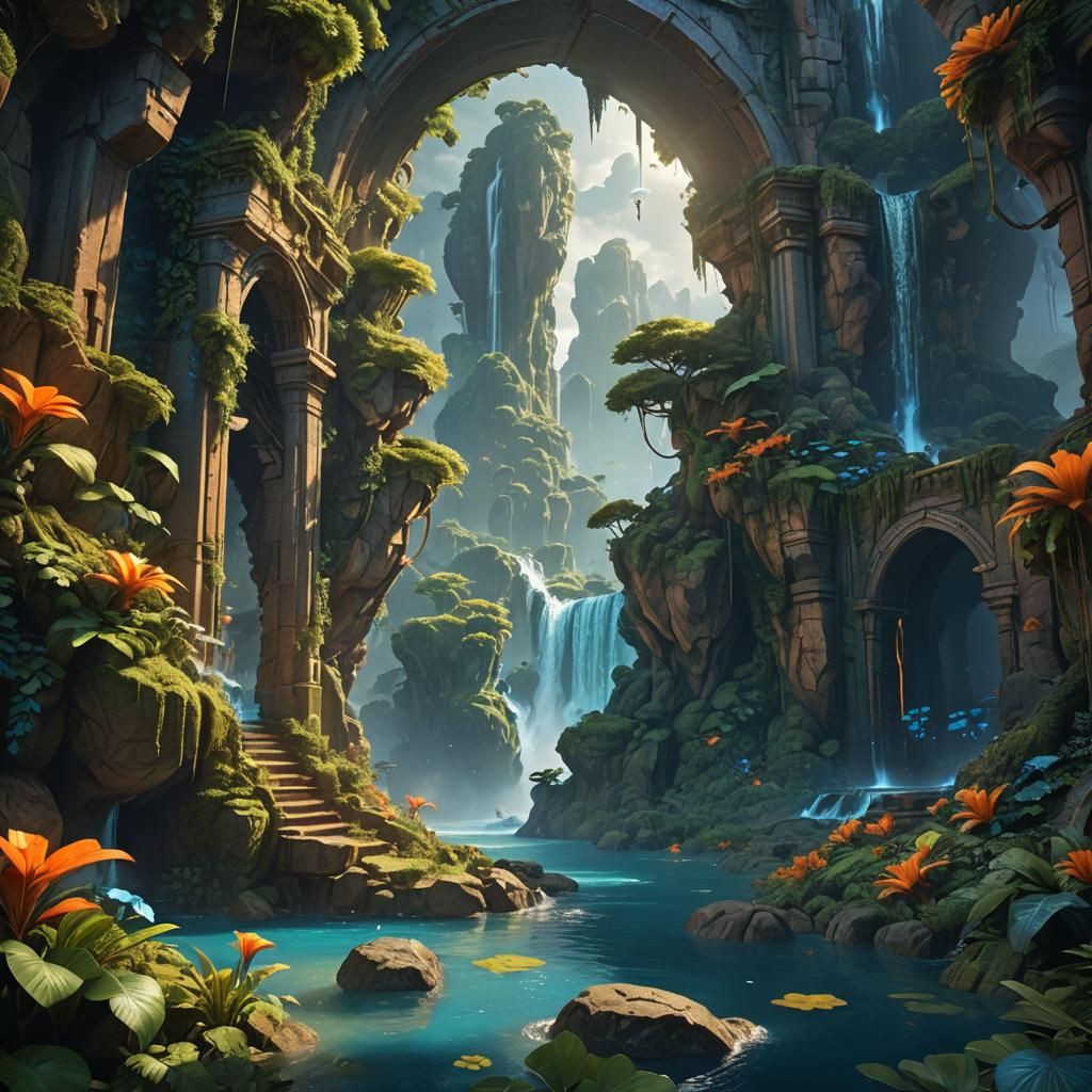 Mystical Realm: Fantasy Art with Floating Islands