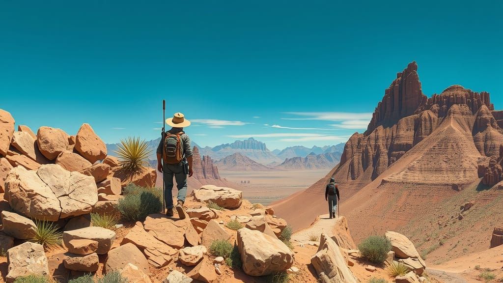 Reptilian Watches Hiker in Nevada Desert, Detailed Matte Pai...