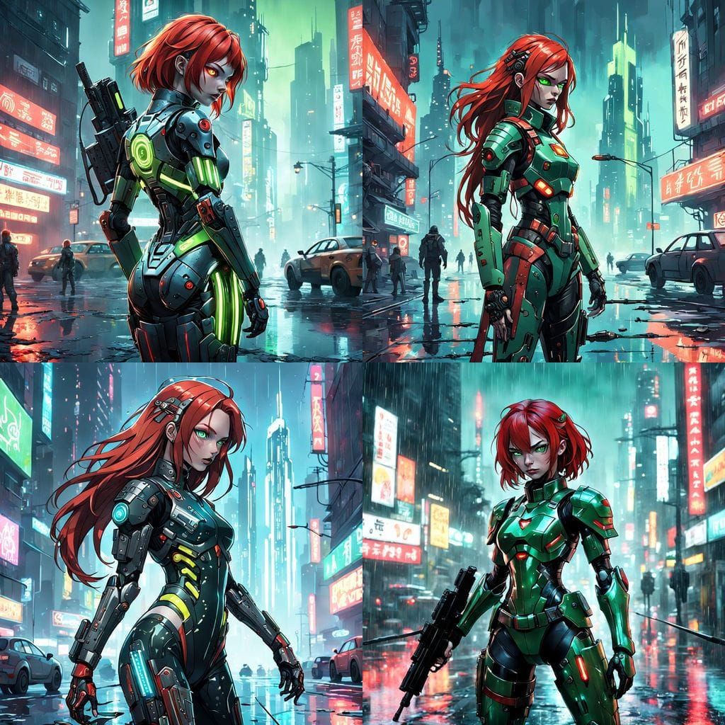 Cyberpunk Warrior Goddess in High-Tech Armor