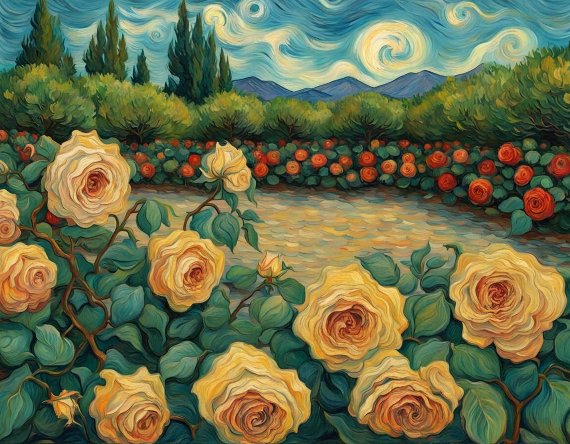 Rose Garden in Post-Impressionist Style