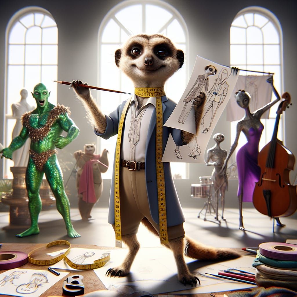 Meerkat Fashion Genius in 3D Anime Style