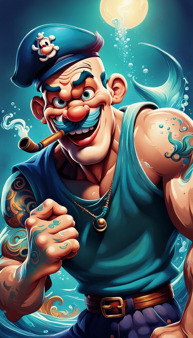 Popeye the Sailor in Vibrant Disney-Style Illustration