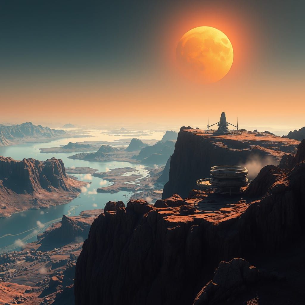 Distant Planet Ross 128b.1 with Red Dwarf Sunset