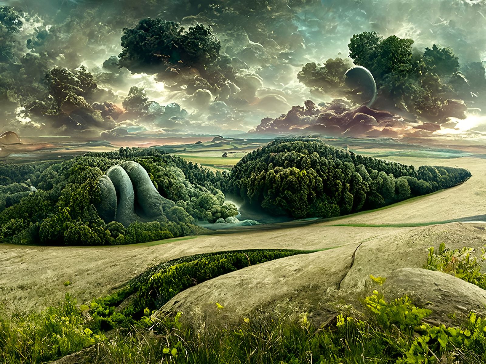 Surreal Landscape Vista in Art Nouveau Style