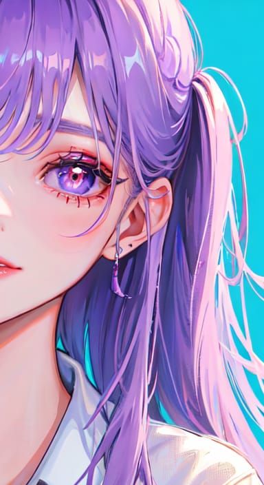 Beautiful Woman with Purple Eyes and Hair