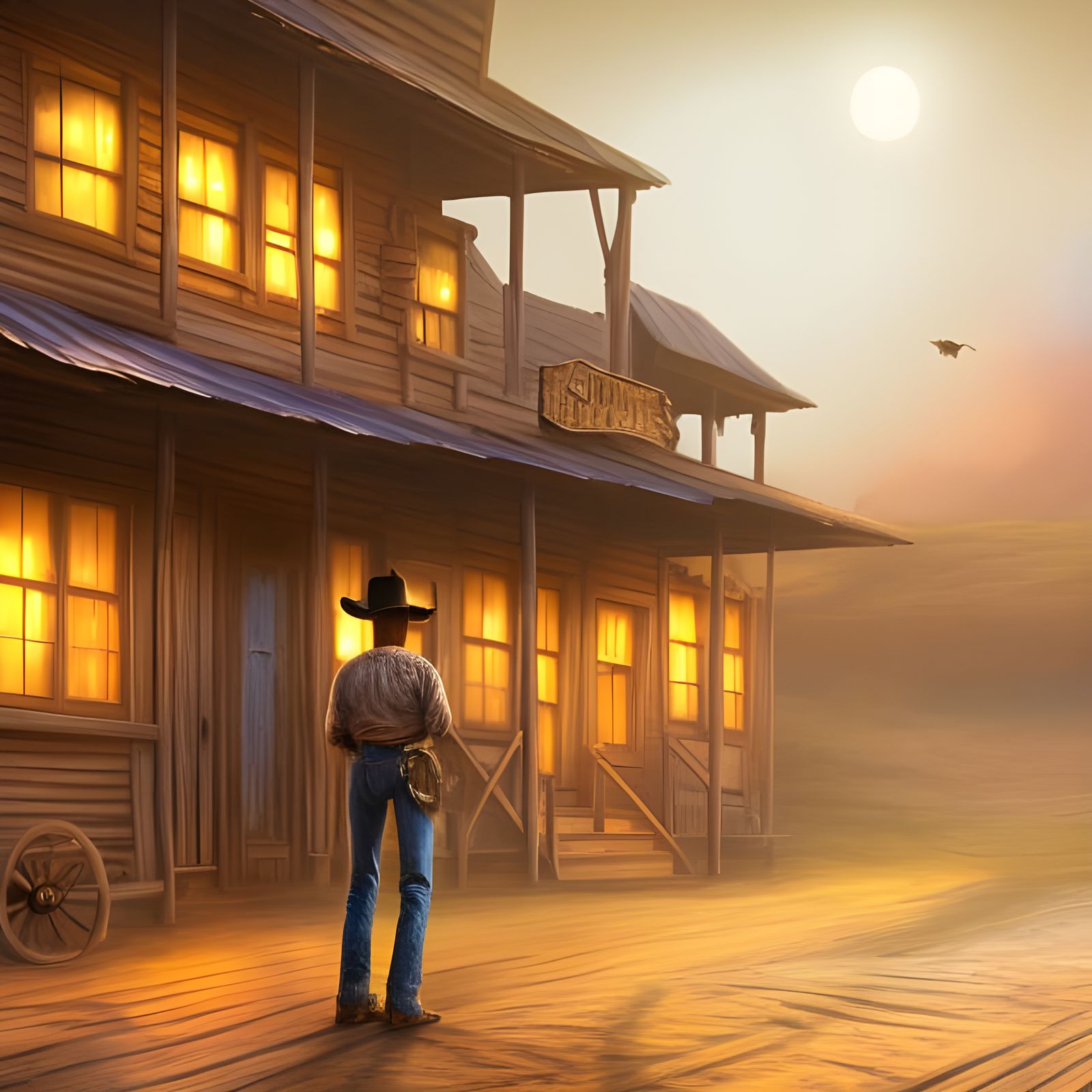 Cowboy Saloon with Magic Sparkles: Digital Illustration