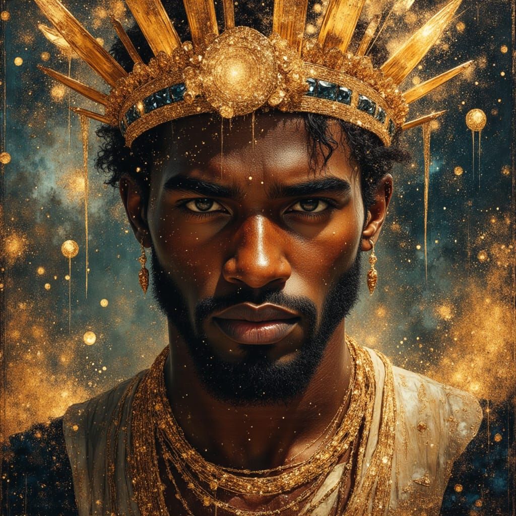 Radiant God King Portrait in Divine Oil Style