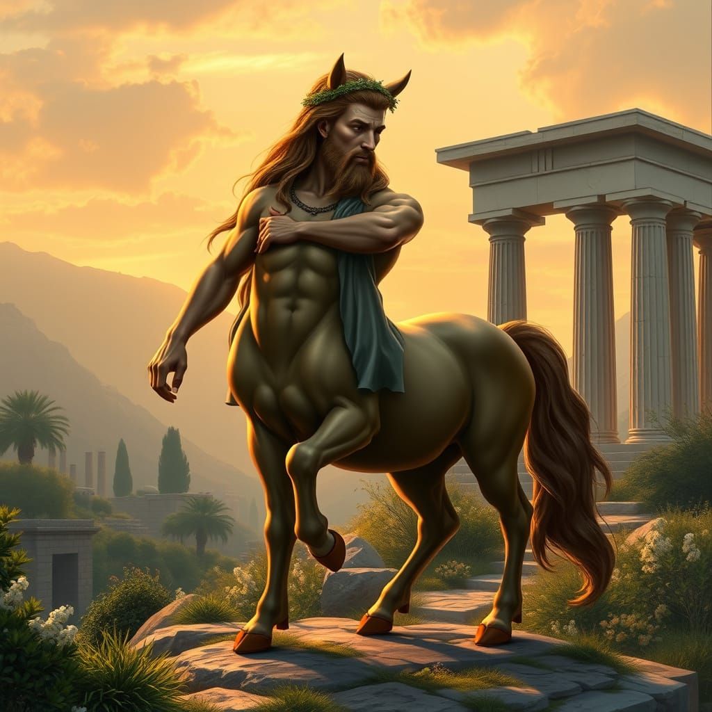 Majestic Centaur in Serene Greek Landscape