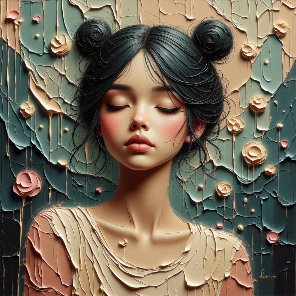 Dreamy Woman Portrait with Glowing Bubbles in Impressionist ...