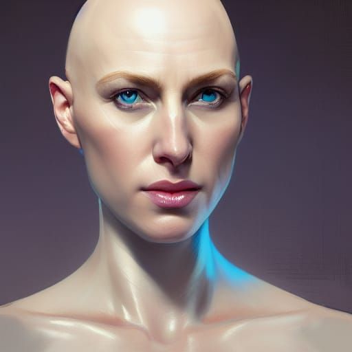 Detailed Portrait of a Bald Woman in Artstation Style